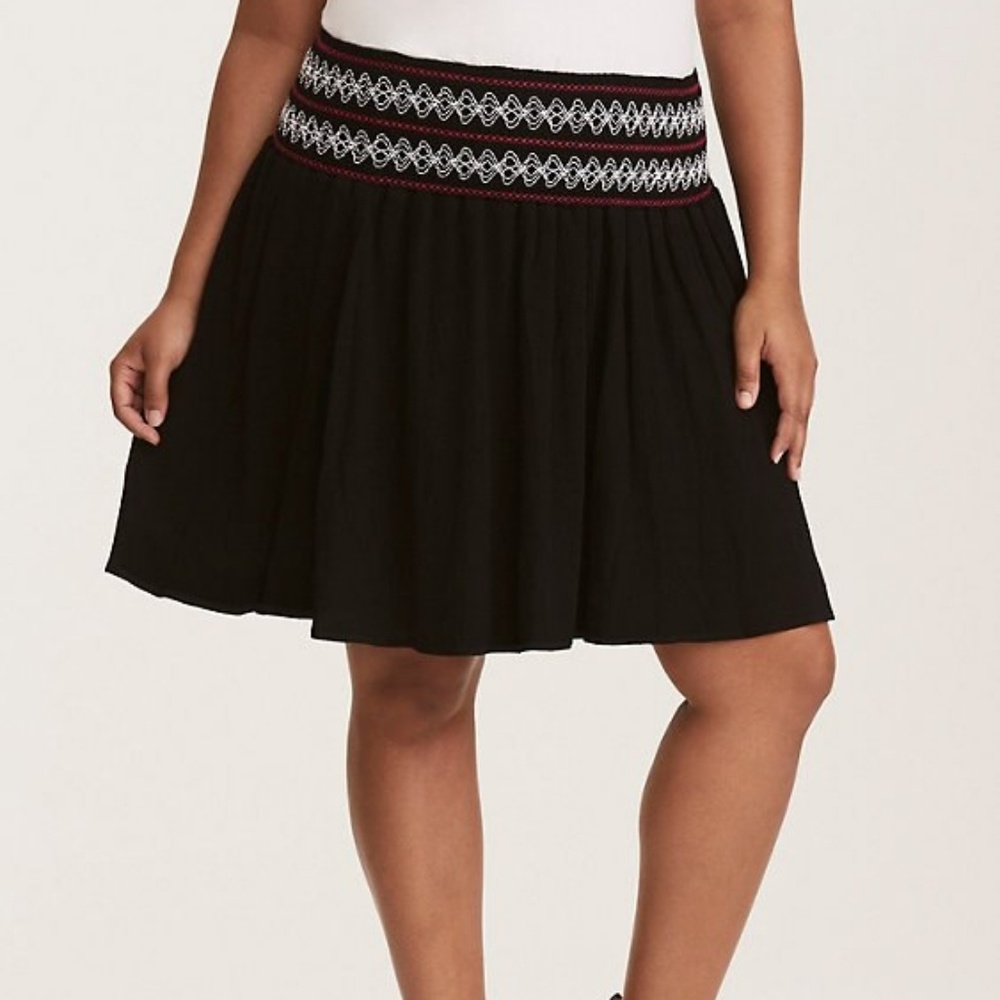 Torrid Black Embroidered Smocked Waist Skirt